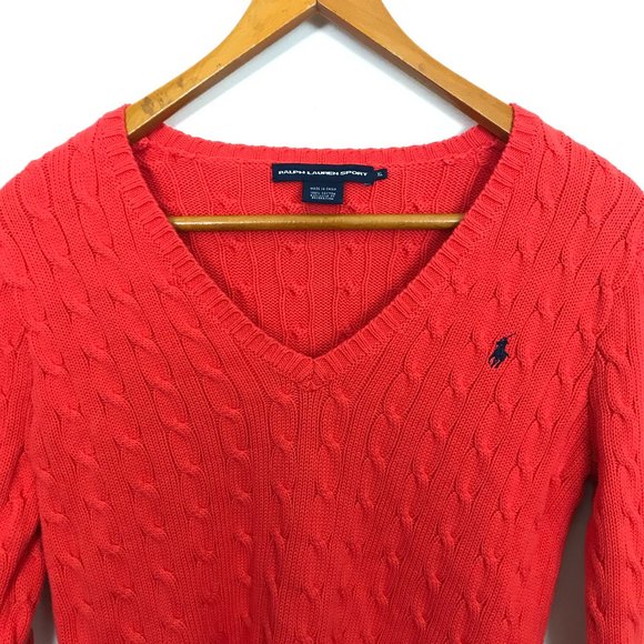 Ralph Lauren Sweaters - RALPH LAUREN SPORT Orange Cotton XL Cable Sweater